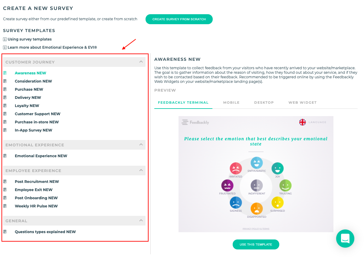 Feedbackly survey templates